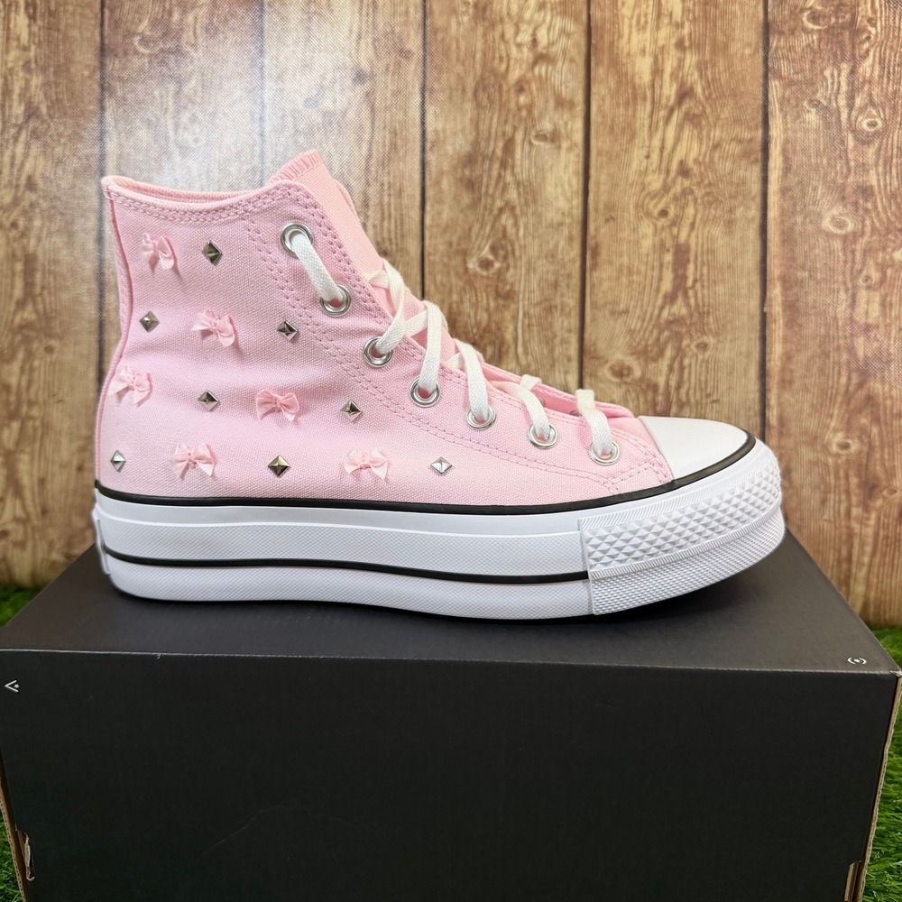 Converse Chuck Taylor All Star Lift Hi Womens Size 7 Pink Bows Studs Platform